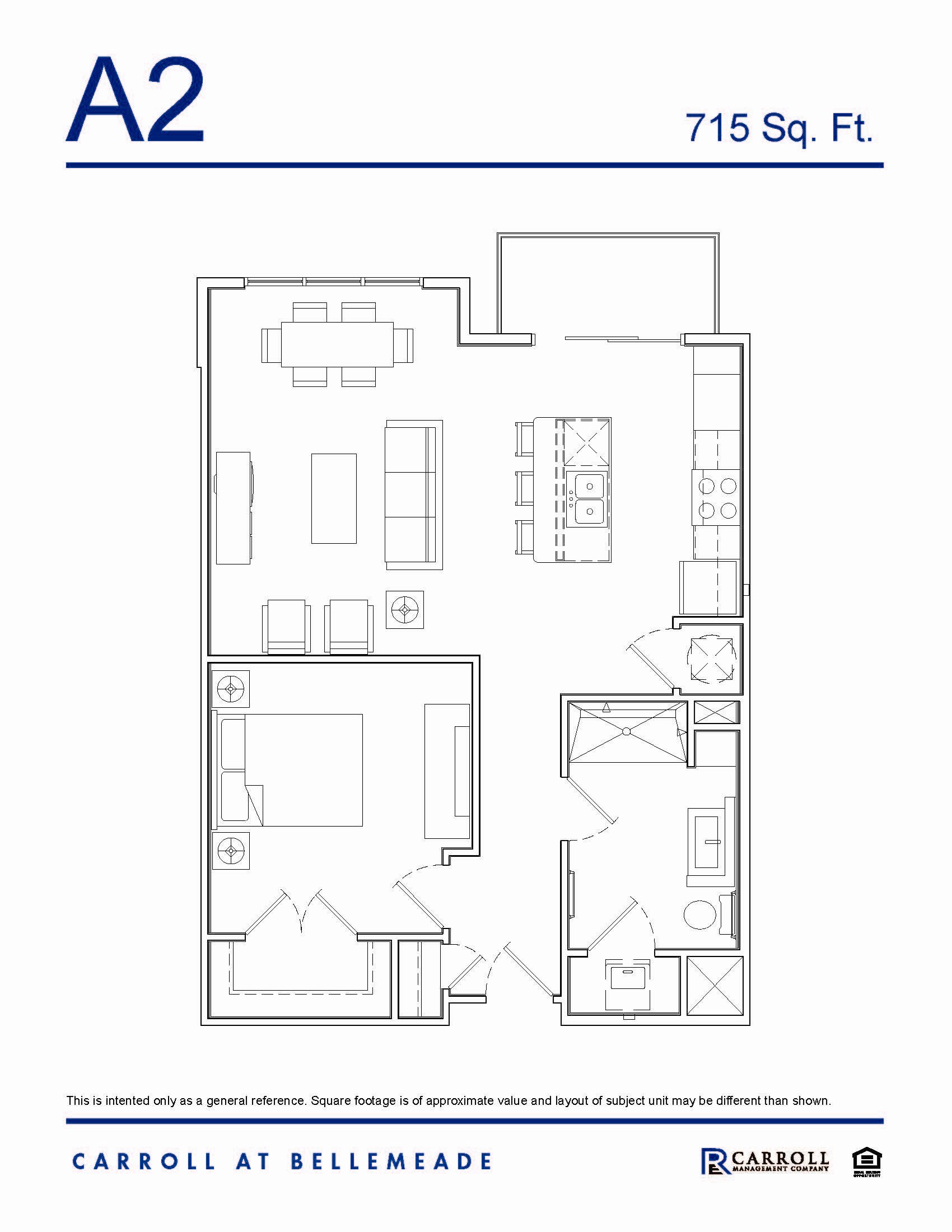 A2 Floor Plan Carroll at Bellemeade 1 Bedroom Apartment Floor Plan